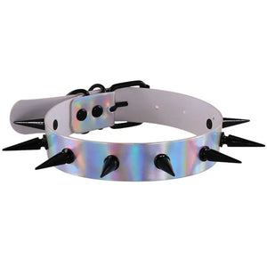 Punk Rivets Laser PU Leather Choker Spike Necklace