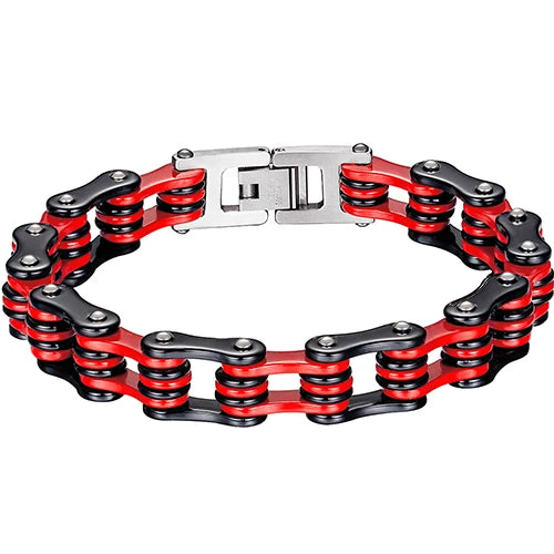 Red Stainless Steel Motorcycle Chain Bracelet Men