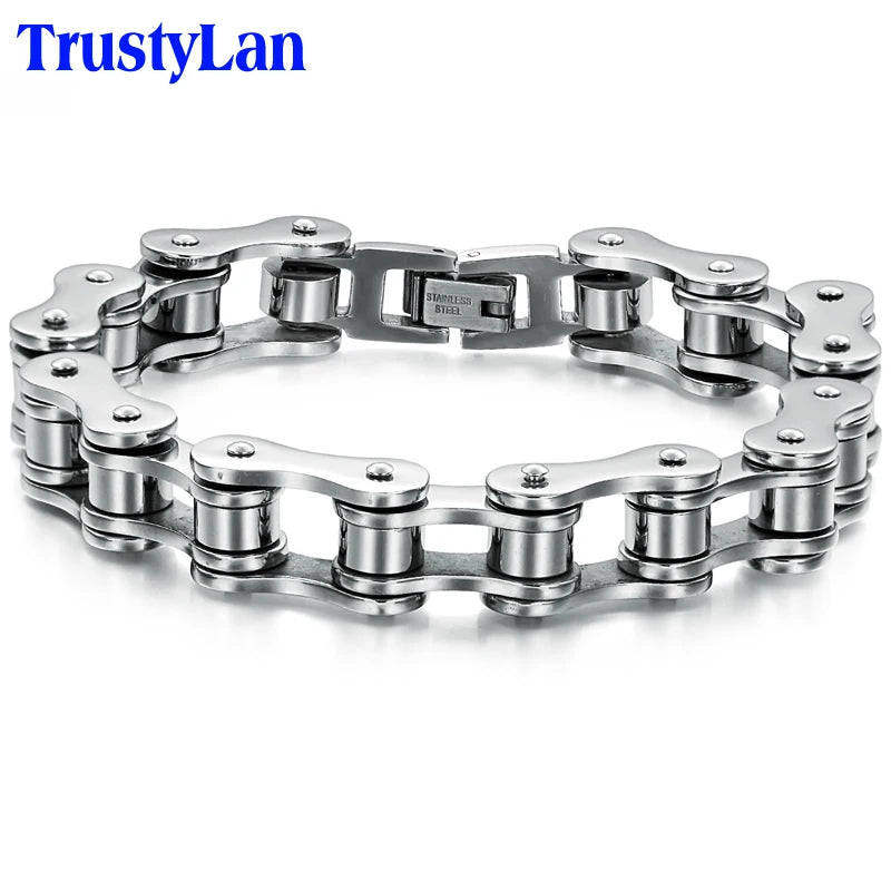 Rock And Roll Stainless Steel Bracelet 12MM Bikers Jewelry