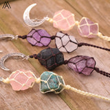 Rock Crystal Moon Charms Pendant Gemstones Macrame Car Hanging Decor