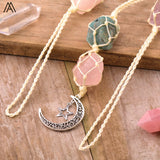 Rock Crystal Moon Charms Pendant Gemstones Macrame Car Hanging Decor