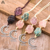 Rock Crystal Moon Charms Pendant Gemstones Macrame Car Hanging Decor