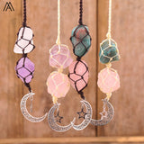 Rock Crystal Moon Charms Pendant Gemstones Macrame Car Hanging Decor