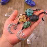 Rock Crystal Moon Charms Pendant Gemstones Macrame Car Hanging Decor