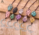 Rock Crystal Moon Charms Pendant Gemstones Macrame Car Hanging Decor