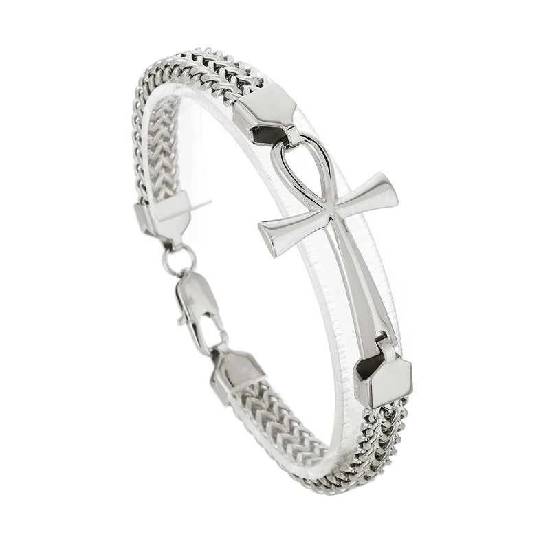Rock Hip-hop Double Row Braided Chain Bracelet Stainless Steel