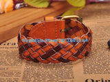 Rock Light Brown Leather Hemp Cuff Bracelet Bangle