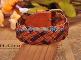 Rock Light Brown Leather Hemp Cuff Bracelet Bangle