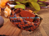 Rock Light Brown Leather Hemp Cuff Bracelet Bangle