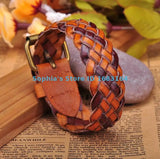 Rock Light Brown Leather Hemp Cuff Bracelet Bangle
