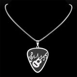 Rock Music Note Guitar Pick Necklace Stainless Steel Musical Symbol Chain