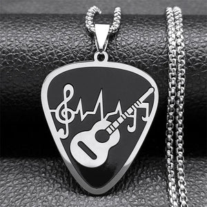 Rock Music Note Guitar Pick Necklace Stainless Steel Musical Symbol Chain