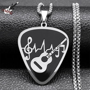Rock Music Note Guitar Pick Necklace Stainless Steel Musical Symbol Chain