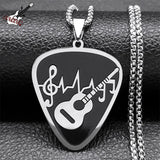 Rock Music Note Guitar Pick Necklace Stainless Steel Musical Symbol Chain