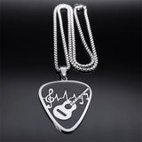 Rock Music Note Guitar Pick Necklace Stainless Steel Musical Symbol Chain