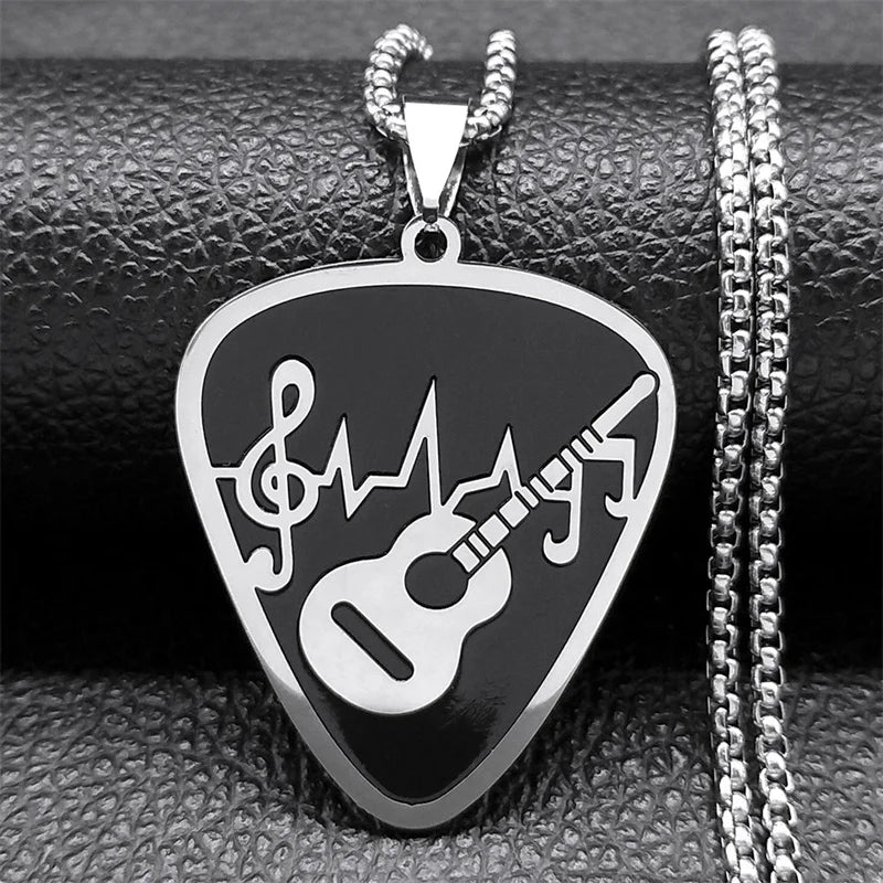 Rock Music Note Guitar Pick Necklace Stainless Steel Musical Symbol Chain