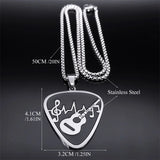 Rock Music Note Guitar Pick Necklace Stainless Steel Musical Symbol Chain