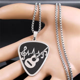 Rock Music Note Guitar Pick Necklace Stainless Steel Musical Symbol Chain