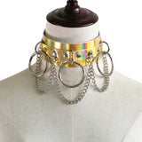Punk Leather Body Harness Necklace with Metal Chain Jewelry