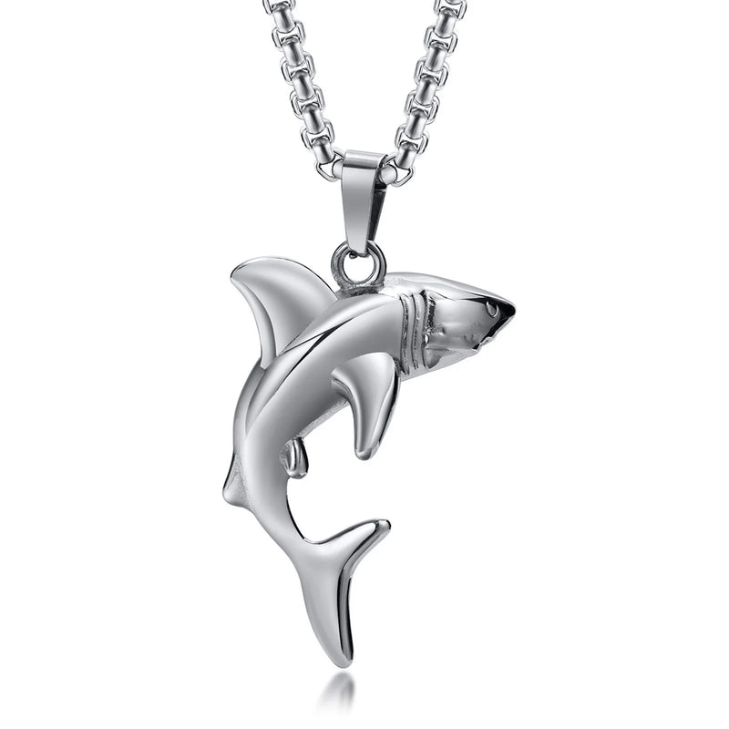 Rock Punk Shark Necklace for Men, Stainless Steel Collar Jewelry