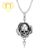 Skull Flower Pendant Necklace 925 Sterling Silver Hip Hop Steampunk Jewelry