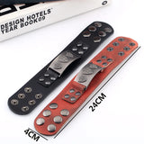 Rock Punk Wide Rivet Leather Bracelet Unisex Wrap Bangles Brown