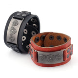 Rock Punk Wide Rivet Leather Bracelet Unisex Wrap Bangles Brown