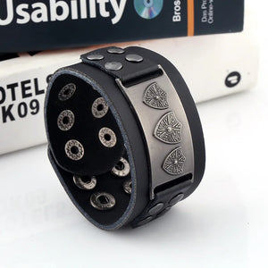 Rock Punk Wide Rivet Leather Bracelet Unisex Wrap Bangles Brown