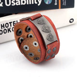 Rock Punk Wide Rivet Leather Bracelet Unisex Wrap Bangles Brown