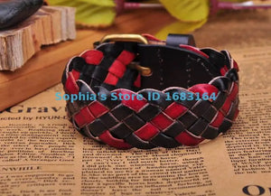 Red&Black Leather Hemp Friendship Cuff Bracelet Bangle Wristband Mens
