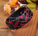 Red&Black Leather Hemp Friendship Cuff Bracelet Bangle Wristband Mens