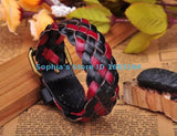 Red&Black Leather Hemp Friendship Cuff Bracelet Bangle Wristband Mens