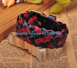 Red&Black Leather Hemp Friendship Cuff Bracelet Bangle Wristband Mens