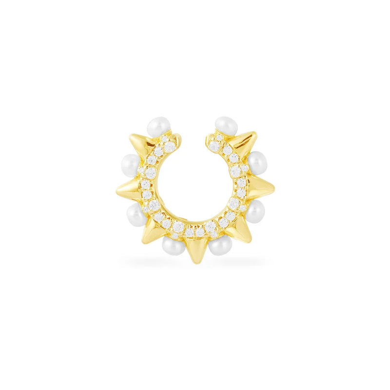 Rock Spike Rivets Ear Clip Earring Women Pearl Cartilage Ear Cuff Earclip