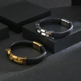 Rock Punk Men's Bracelet Titanium Steel Braided Leather