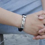 Rock Punk Men's Bracelet Titanium Steel Leather
