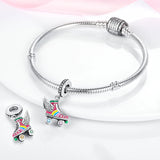 Roller Skates Wings Dangle Charm for Bracelet Necklace Silver Enamel Pendant