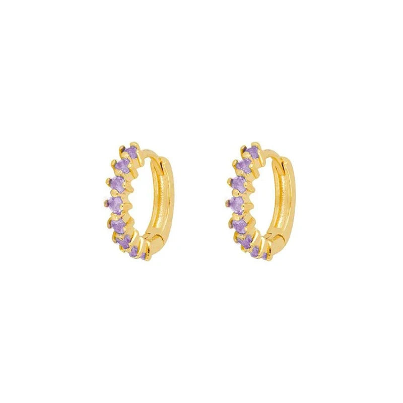 925 Silver Hoop Earrings Charms Purple Water Drop/Cross/Rectangle Jewelry