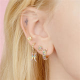 925 Silver Rainbow CZ Zircon Earrings Minimalist INS Circle Piercing