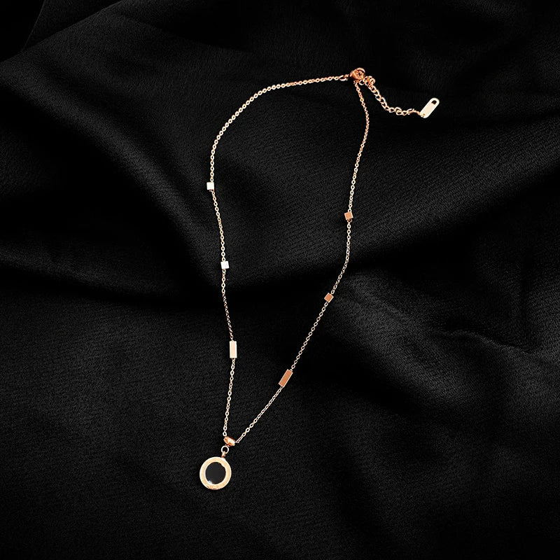 Roman Numeral Titanium Steel Round Necklace Woman Ins All-match Tide Tempe...