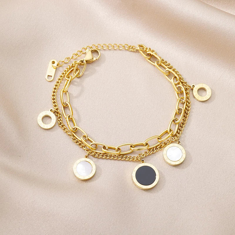 Roman Numerals Bracelet Stainless Steel Boho Shell Punk Vintage Chain Bracelet