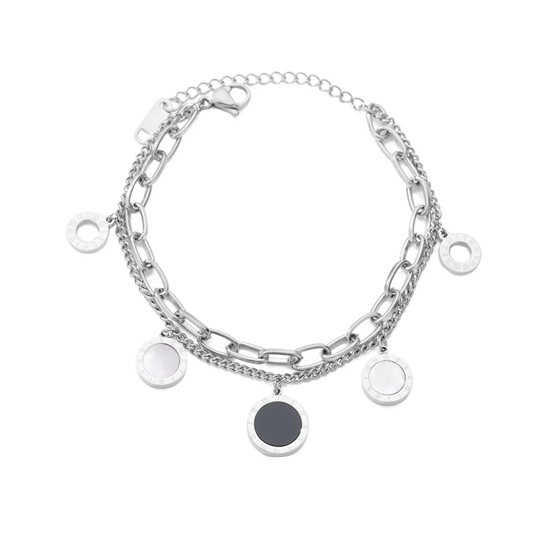 Roman Numerals Bracelet Stainless Steel Boho Shell Punk Vintage Chain Bracelet