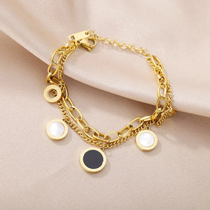 Roman Numerals Bracelet Stainless Steel Boho Shell Punk Vintage Chain Bracelet