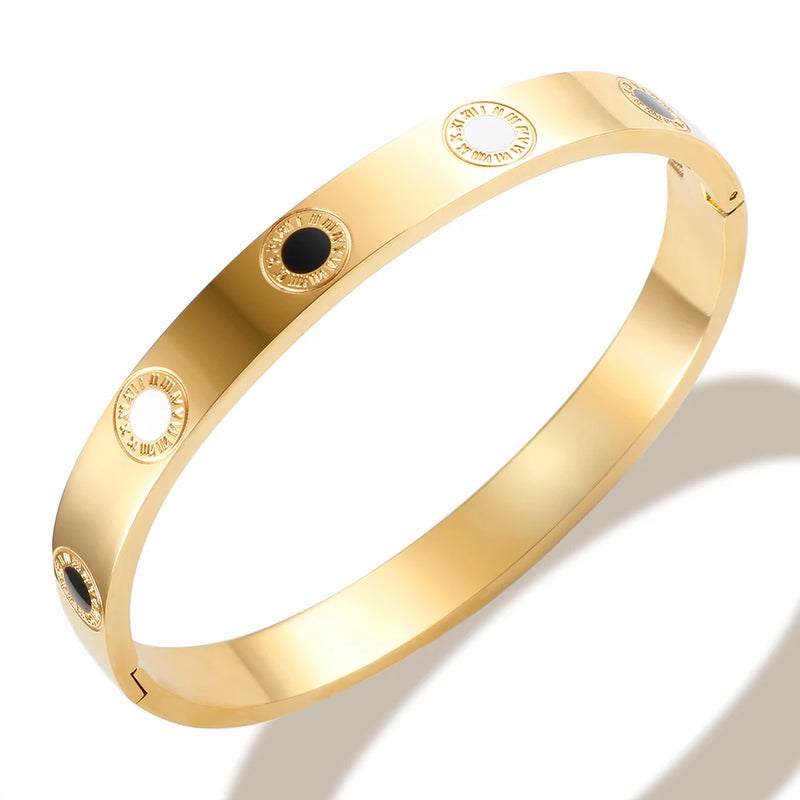 Roman Numeral Hand Bangles Ladies Plated Stainless Steel Jewelry