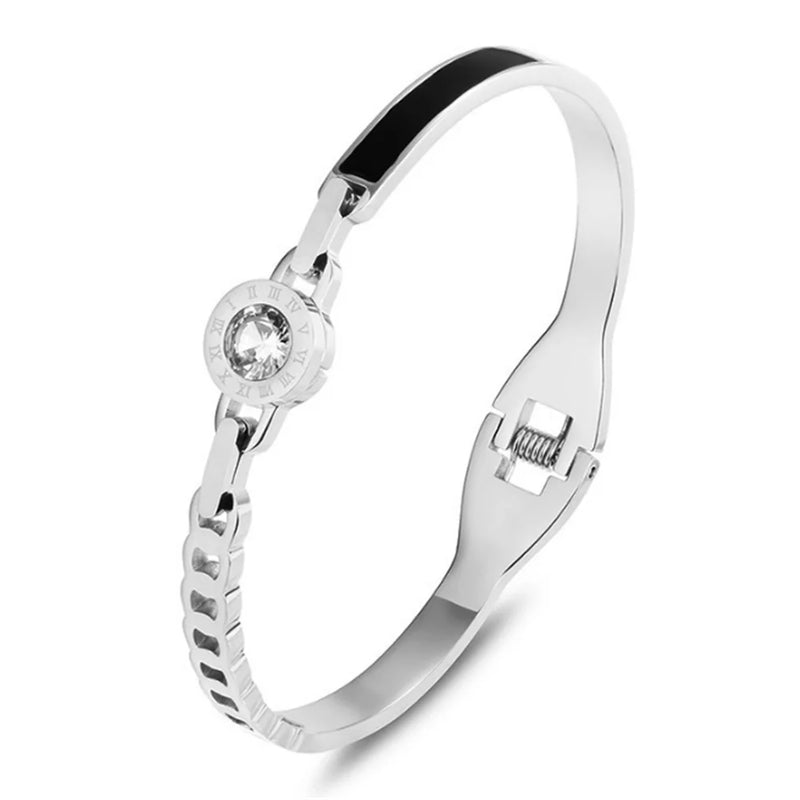 Roman Numerals Titanium Bracelet with Zircon OL Wave Inlay