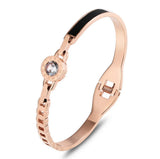 Roman Numerals Titanium Bracelet with Zircon OL Wave Inlay