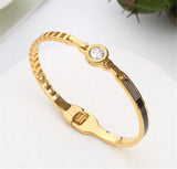 Roman Numerals Titanium Bracelet with Zircon OL Wave Inlay