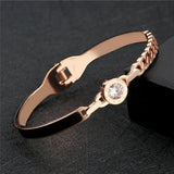 Roman Numerals Titanium Bracelet with Zircon OL Wave Inlay