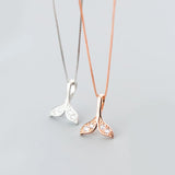 925 Sterling Silver Mermaid Tail Necklace Zircon Choker Gift Rose