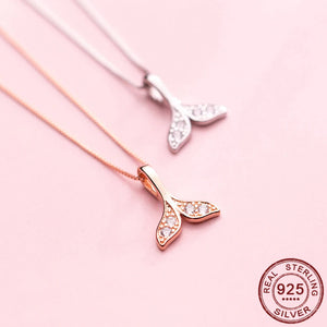 925 Sterling Silver Mermaid Tail Necklace Zircon Choker Gift Rose